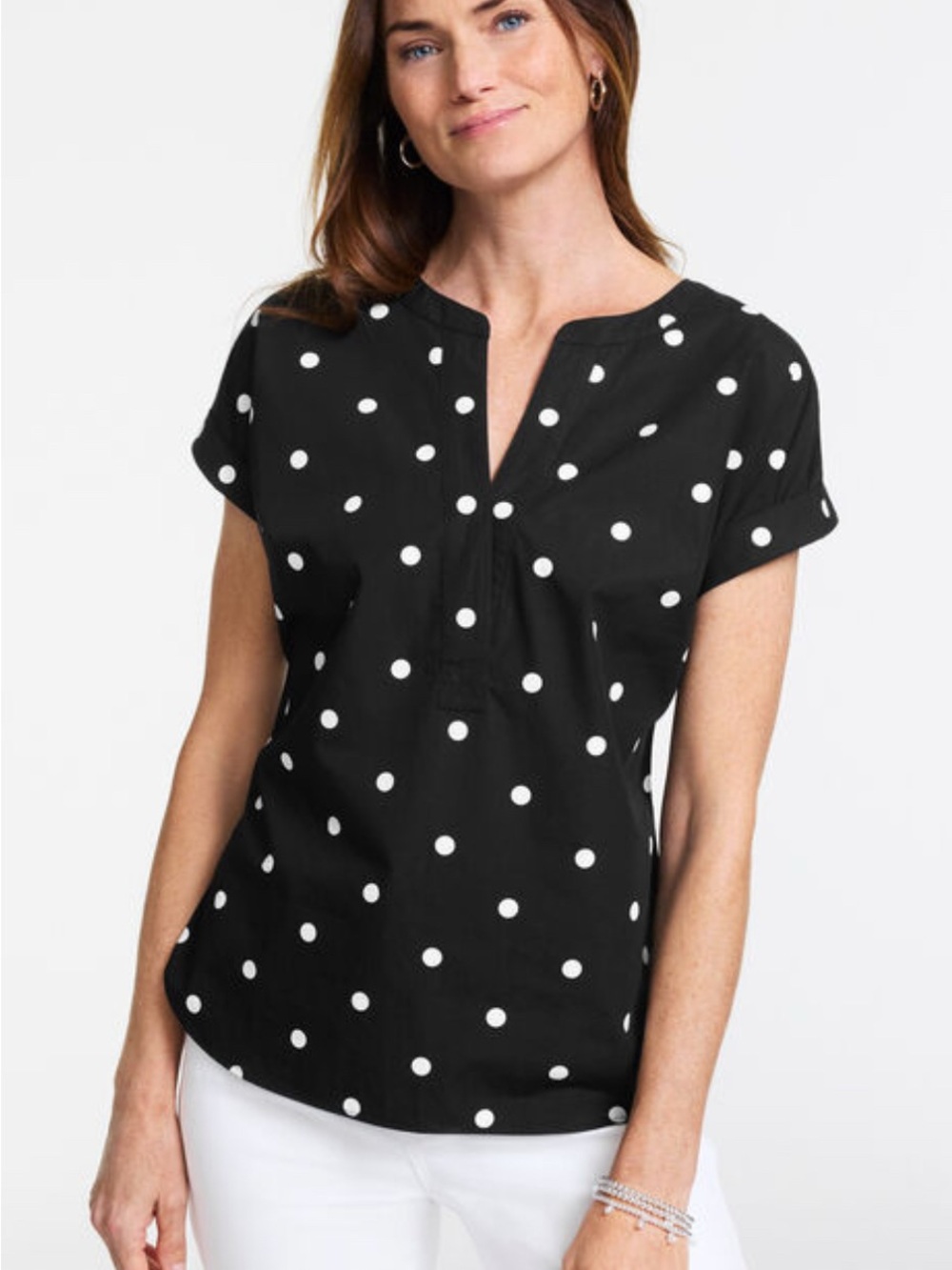 Talbots Poplin Popover Garden Dot Top